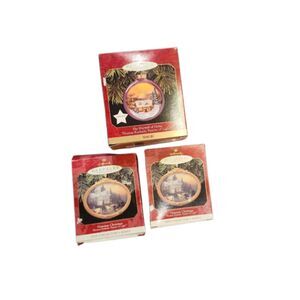 T2 Lot Of 3 1997 Thomas Kinkade Hallmark Victorian Christmas ornaments.